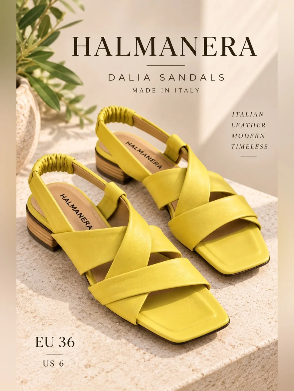 Halmanera Dalia Yellow Italian Leather Strappy Sandals EU 36